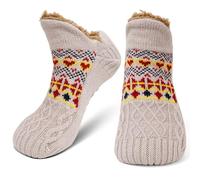 ZFSOCK Calcetines Antideslizantes Invierno para Hombre: Calcetín Andar por Casa Zapatillas con Forro Polar Térmicos Suave Mullidos Cálidos Gruesos Cómodos Regalo Navidad 1 Pares EU 39-42 Beige