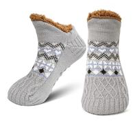 ZFSOCK Calcetines Antideslizantes Invierno para Hombre: Calcetín Andar por Casa Zapatillas con Forro Polar Térmicos Suave Mullidos Cálidos Gruesos Cómodos Regalo Navidad 1 Pares EU 39-42 Gris