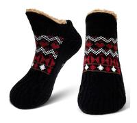 ZFSOCK Calcetines Antideslizantes Invierno para Hombre: Calcetín Andar por Casa Zapatillas con Forro Polar Térmicos Suave Mullidos Cálidos Gruesos Cómodos Regalo Navidad 1 Pares EU 39-42 Negro