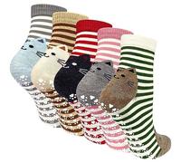 ZFSOCK Calcetines Antideslizantes Mujer Divertidos: Calcetine de Algodon con Agarre Estampado de Gatos Animal Coloridos Originales para Fitness Hospital 5 Pares Talla EU 35-42 Minina