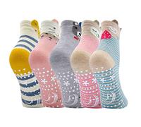 ZFSOCK Calcetines Antideslizantes Niña Divertidos: Algodón Coloridos Estampado de Animales de Dibujos Animados Conejo Oveja Gato Zorro Termicos Calcetines Bebe Niño 8-11 Años 5 Pares 31-34