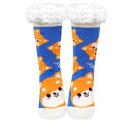 ZFSOCK Calcetines Antideslizantes Pantuflas Mujer: Invierno Calcetines Térmico de Piso Casa Abrigados Navidad o Idea de Regalo para Ella - 1 Par Azul