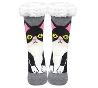 ZFSOCK Calcetines Antideslizantes Pantuflas Mujer: Invierno Calcetines Térmico de Piso Casa Abrigados Navidad o Idea de Regalo para Ella - 1 Par Gris