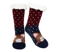 ZFSOCK Calcetines Antideslizantes Pantuflas Mujer Invierno Suaves Térmicos Gruesos Calentar Divertidos Zapatillas Andar De Estar Por Casa Cumpleaños Navidad 1 Par 35-41 Gato rojo vino