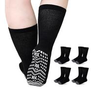 ZFSOCK Calcetines Antideslizantes para Hombre Diabéticos: Sin Goma Sin Costuras Sin Elástico Algodón Confort Acolchado De Felpa Calcetines de Ajuste Holgado Negro 4 Pares Tamaño 47-49