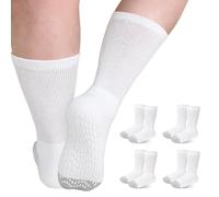 ZFSOCK Calcetines Antideslizantes para Hombre Diabéticos: Sin Goma Sin Costuras Sin Elástico Algodón Confort Acolchado De Felpa Calcetines de Ajuste Holgado Blanco 4 Pares Tamaño 43-46