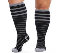 ZFSOCK Calcetines Compresión Mujer Hombre: Medias de Compresión de Bambú Tallas Grandes 15-20 mmhg Pantorrilla Ancha Para Correr Embarazo Venas Varicosas Vuelo Edema Deportes 3XL Rayas Negras 1 Pare