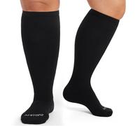 ZFSOCK Calcetines Compresión Mujer Hombre: Medias de Compresión de Bambú Tallas Grandes 15-20 mmhg Pantorrilla Ancha Para Correr Embarazo Venas Varicosas Vuelo Edema Deportes 5XL Negro 1 Pare