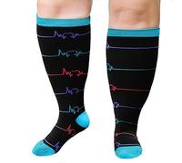 ZFSOCK Calcetines Compresion Mujer Hombre: Medias de Compresión Tallas Grandes Pantorrilla Ancha 20-30 mmHg para Obesas Embarazada Venas Varicosas Deportes Viajar Vuelo 7XL Latido 1 Par