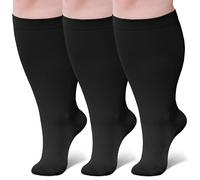 ZFSOCK Calcetines Compresion Mujer Hombre: Medias de Compresión Tallas Grandes Pantorrilla Ancha 20-30 mmHg para Obesas Embarazada Venas Varicosas Deportes Viajar Vuelo 7XL Negro 3 Pares