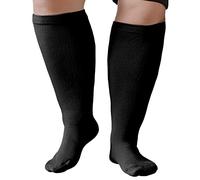 ZFSOCK Calcetines Compresion Mujer Hombre: Medias de Compresión Tallas Grandes Pantorrilla Ancha 20-30 mmHg para Obesas Embarazada Venas Varicosas Deportes Viajar Vuelo 7XL Negro 1 Par