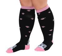 ZFSOCK Calcetines Compresion Mujer Hombre: Medias de Compresión Tallas Grandes Pantorrilla Ancha 20-30 mmHg para Obesas Embarazada Venas Varicosas Deportes Viajar Vuelo XXL Gatos Rosa 1 Par