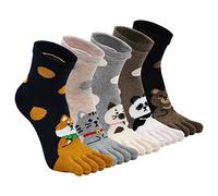 ZFSOCK Calcetines con Cinco dedos para Mujer Divertidos Novedad Calcetines Dedos Separados Algodón con Lindo Animal Patrón Perro Gato 36-41(Panda-5 Pares)