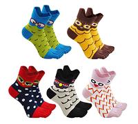 ZFSOCK Calcetines de Dedos Mujer: Divertidos Novedad Colores Calcetines Cinco Dedos Separados Algodón con Lindo Animal Patrón Perro Gato 5 Pares 36-41