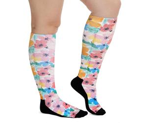 ZFSOCK Calcetines Diabeticos Mujer Hombre: Calcetines Altos Sin Costuras Sin Elástico Extra Anchos Confort Algodón para Pies Hinchados Embarazadas Anciano - Crisantemo 39-42