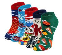 ZFSOCK Calcetines Divertidos Mujer Algodón: Patrón de Animados Animal Fantasía Tobilleros Cortos Coloridos Clásico Dibujos Perro Gato Zorros 5 Pares EU 35-42