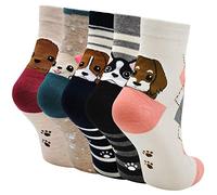 ZFSOCK Calcetines Divertidos Mujer Algodón: Patrón de Animados Animal Fantasía Tobilleros Cortos Coloridos Clásico Dibujos Perro Gato Navidad Año Nuevo Cumpleaños 5 Pares EU 35-42