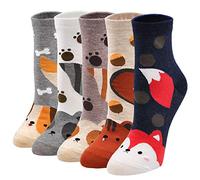 ZFSOCK Calcetines Divertidos Mujer Algodón: Patrón de Animados Animal Fantasía Tobilleros Cortos Coloridos Clásico Dibujos Perro Gato Unicornio, Navidad Año Nuevo Cumpleaños 5 Pares EU 35-42