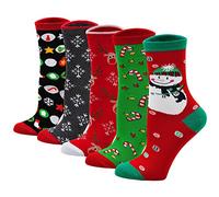 ZFSOCK Calcetines Navidad Mujer Divertidos: Invierno Térmicos Algodon Calcetines Patrón Animales Originales Navidad Madre Novia Cumpleaños 5 Pares Talla 35-42