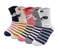 ZFSOCK Calcetines Niña Divertidos de Algodón: Calcetín Cortos con Estampado Gato Gatitos Gibujos Animados Rayas Fantasia 5 Pares 8-11 Años Animals Tallas 31-34