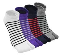 ZFSOCK Calcetines Tabi Dedos Mujer: Divertidos Flip Flop Calcetines De Dos Dedos Algodón Casual Pulgar Separado para Geta Kimono Chanclas Estilo Japonés Patrón De Sakura,35-41,Rayas-4 Pares