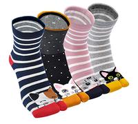 ZFSOCK Calcetines Tabi Dedos Mujer: Divertidos Flip Flop Calcetines De Dos Dedos Algodón Casual Pulgar Separado para Geta Kimono Chanclas Estilo Japonés Patrón De Gatitos-4 Pares 35-41