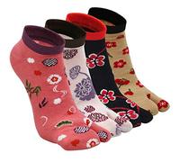 ZFSOCK Calcetines Tabi Dedos Mujer: Divertidos Flip Flop Calcetines De Dos Dedos Algodón Casual Pulgar Separado para Geta Kimono Chanclas Estilo Japonés Patrón De Sakura,35-41(Sakura-A-4 Pares)