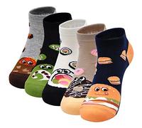 ZFSOCK Calcetines Tobilleros de Mujer Divertidos de Algodón, Patrón de Donut de Hamburguesa de Snack Novedos, 5 pares, 36-42,Bocadillo