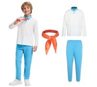 ZFTCN Disfraces clásicos de película de dibujos animados para Halloween | Camisa blanca incluida, pantalones azules incluidos, bufanda naranja incluida, disfraz para niños, juego de 3 piezas
