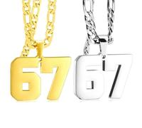 Zfyauhm Collar con colgante de número 67, 2 piezas, de acero inoxidable, cadena 67, divertido collar con colgante de seis siete memes, divertido y simple, seis siete memes, joyería para hombres