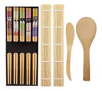 ZFYQ 9 Piezas Kit para Hacer Sushi de Bambú, incluye Esterilla Sushi, Palillos, Cuchara de arroz, Espátula de madera, Herramienta de Preparación de Sushi para Principiantes