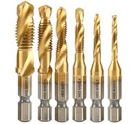 ZFYQ Brocas para Rosca HSS Macho de Roscar, Vástago Hexagonal de 1/4" HSS Tornillo Manual, Métrico, Tornillos de Taladro, 6 Piezas