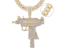 ZGBQHQN Submitachine Gun Fashion Cuba Chain Collend Men helado Out Crystal Gold/Plate Color Collar Hip Hop Jewely Cubana Cubana