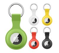 ZGCE 5 Piezas Funda para AirTag Llavero, Anti-Pérdida Duradero y a Prueba Protectora Funda con Llavero para Localizador Apple Airtags, Negro+Verde+Amarillo+Naranj Blanco