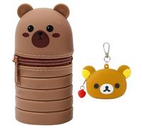 ZGCXRTO 2PCS Estuche Kawaii 2 en 1 de Silicona Suave,Capybara Dibujos Oso Llavero de Silicona,Estuche telescópico de Silicona Suave 2 en 1,marrón Estuche Silicona Forma de Animales (C)
