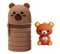 ZGCXRTO 2PCS Estuche Kawaii 2 en 1 de Silicona Suave,Capybara Dibujos Oso Llavero de Silicona,Estuche telescópico de Silicona Suave 2 en 1,marrón Estuche Silicona Forma de Animales (B)