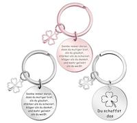 ZGCXRTO 3 Piezas Suerte Regalos De Aliento Llavero,Regalos Motivacionales Colgante Trébol De Cuatro Hojas Llavero De Ánimo Grabado Para Amigos, Amantes, Colegas, Familia, Regalos De Cumpleaños