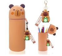 ZGCXRTO Juego de 2 fundas de silicona para lápices, 2 en 1, funda de silicona suave, estuche Kawaii, soporte para bolígrafos, llavero de silicona, diseño de oso de dibujos animados de Capybara