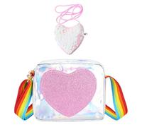 ZGDEIWGF 1 Bolso Cruzado Para Niños, 1 Monedero, Bolso De Mano Para Niñas, Bolso De Hombro Para Niñas, Bolso De Hombro Con Patrón De Corazón