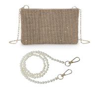 ZGDEIWGF 1 bolso de diamantes con un solo hombro, 1 cadena de perlas, bolso de mano dorado para mujer, bolso de mano para mujer, dorado, talla única