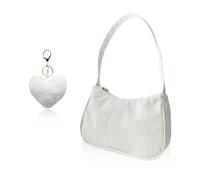 ZGDEIWGF 1 bolso de hombro, 1 colgante de felpa, bolso de pana, bolso de mujer para la axila, bolso de moda, bolso para la fecha y el viaje, bolso cuadrado pequeño y suave
