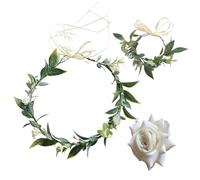 ZGDEIWGF 1 Guirnalda De Hojas Verdes, 1 Pulsera De Hojas Verdes, 1 Horquilla De Rosa Blanca, Diadema De Bosque Simple, Tocados De Novia, Accesorios para Fotos