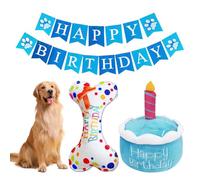 ZGDEIWGF 1 juguete de peluche para tartas, 1 hueso de peluche, 1 pancarta de huellas de patas, juguete de hueso de voz, juego de fiesta de cumpleaños para mascotas, muñeca resistente a mordeduras