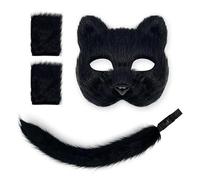 ZGDEIWGF 1 máscara, 1 par de muñecas, 1 cola, máscara de bestia, cola de bestia, máscara de piel, cola de zorro, cola de piel
