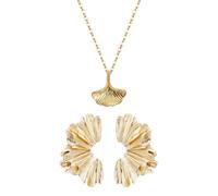 ZGDEIWGF 1 Par De Aretes De Flores En Forma De Abanico, 1 Collar De Ginkgo, Diseño Elegante, Liviano Y Cómodo De Usar, Agrega Elegancia, Adecuado para Mujeres Y Niñas