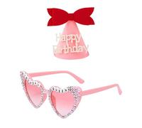 ZGDEIWGF 1 par de gafas de amor y 1 sombrero de cumpleaños, gafas de sol de fiesta rosa, gafas de sol para mujer, accesorios de ropa de fiesta, accesorios de fiesta, sombrero creativo de cumpleaños,