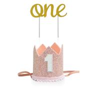 ZGDEIWGF 1 pieza de corona de 1 año y 1 pieza de inserto de cumpleaños de 1 año, decoraciones para fiestas infantiles, artículos para fiestas, lindo sombrero de corona