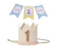 ZGDEIWGF 1 pieza de corona de primer cumpleaños y 1 pieza de bandera azul, accesorios para fotografías, pancarta decorativa, pancarta de fiesta, artículos para fiestas, decoraciones para fiestas