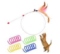 ZGDEIWGF 1 pieza de divertido palo para gatos y 4 piezas de juguete de plumas, suministros para mascotas, juguete interactivo para mascotas, plumas de plástico