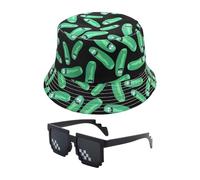 ZGDEIWGF 1 sombrero de pescador de doble cara, 1 pieza gafas de sol, sombrero de verano sombrero de pescador, sombrero de viaje al aire libre, sombrero de cubo creativo unisex, negro y verde, S/M